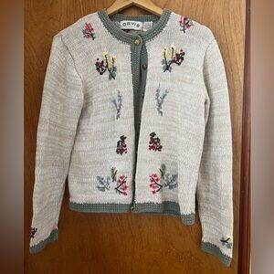 Orvis - Vintage Knit Cardigan with Floral Embroidery